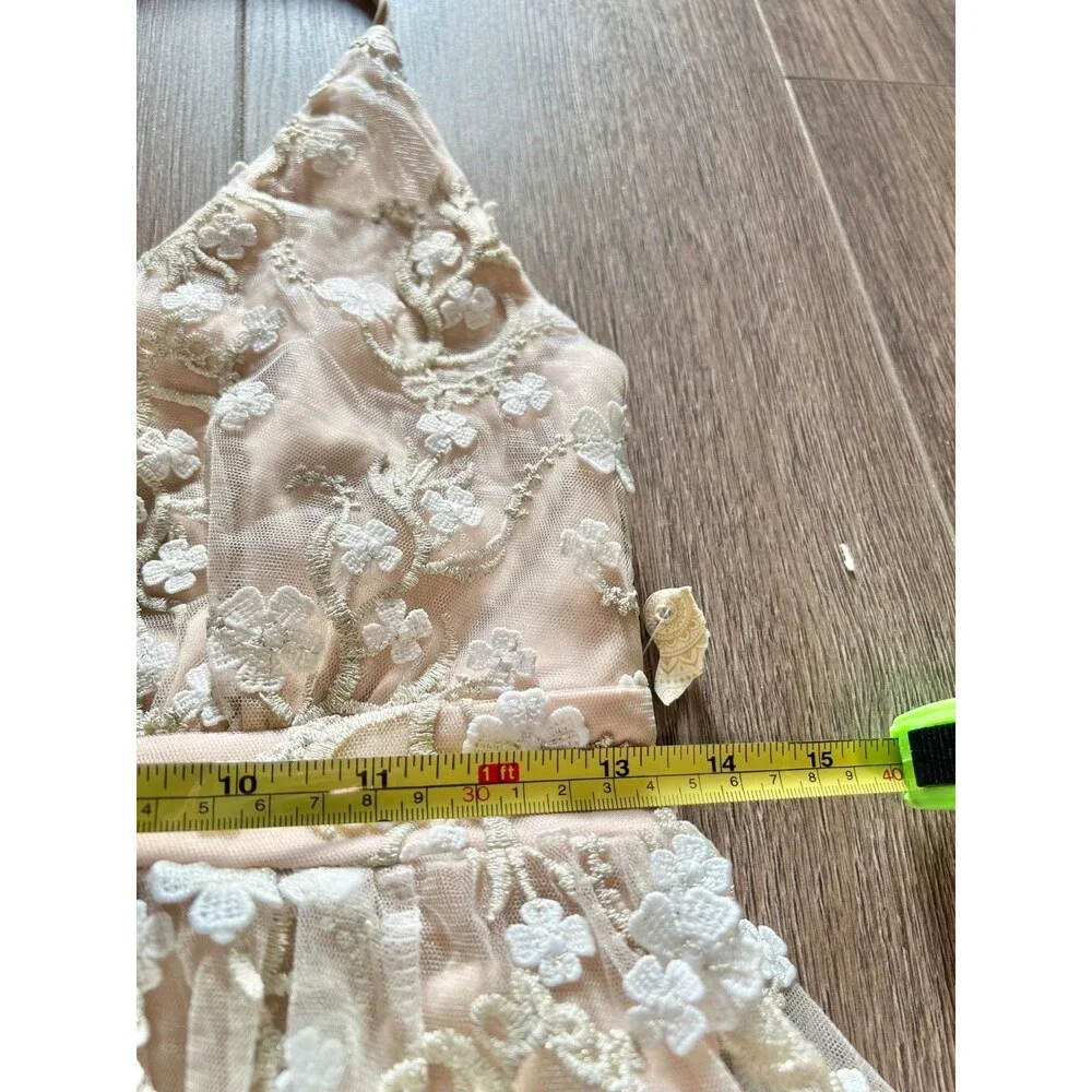 Altar'd State Dress Sz S Blush Tan Formal Floral Lace Overlay‎ V-Neck Long Maxi - Picture 16 of 16